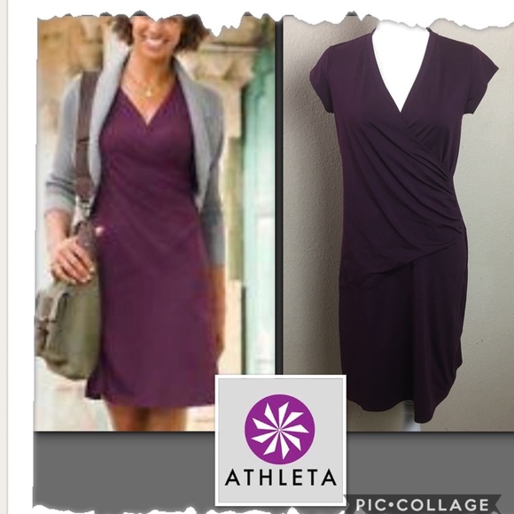 Athleta Dresses & Skirts - Athleta Nectar Faux Wrap Ruched Purple Dress